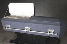 Hinge Panel Steel Casket, Pressed Wood Construction Steel or Silver Embossed Cloth Covering, Ivory Crepe Interior