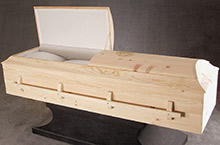 Jacob Natural Pine Casket, Solid Pine Traditional Construction Sanded Unfinished Pine, White Flat Crepe Interior